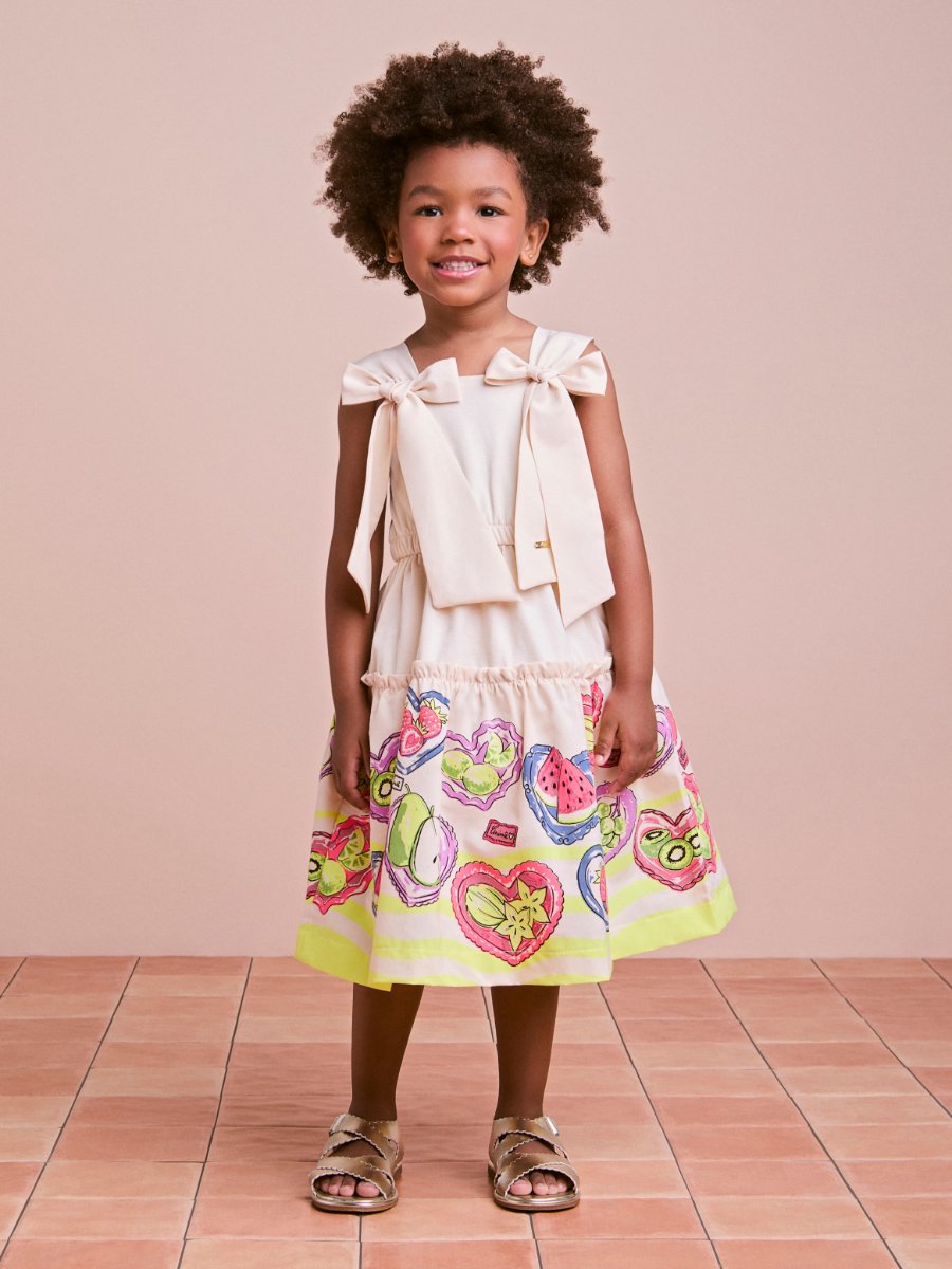 Children's Fruit Print Dress with Maxi Bows