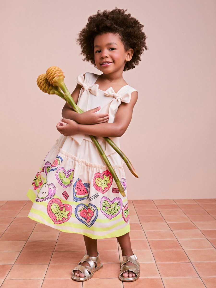 Children's Fruit Print Dress with Maxi Bows