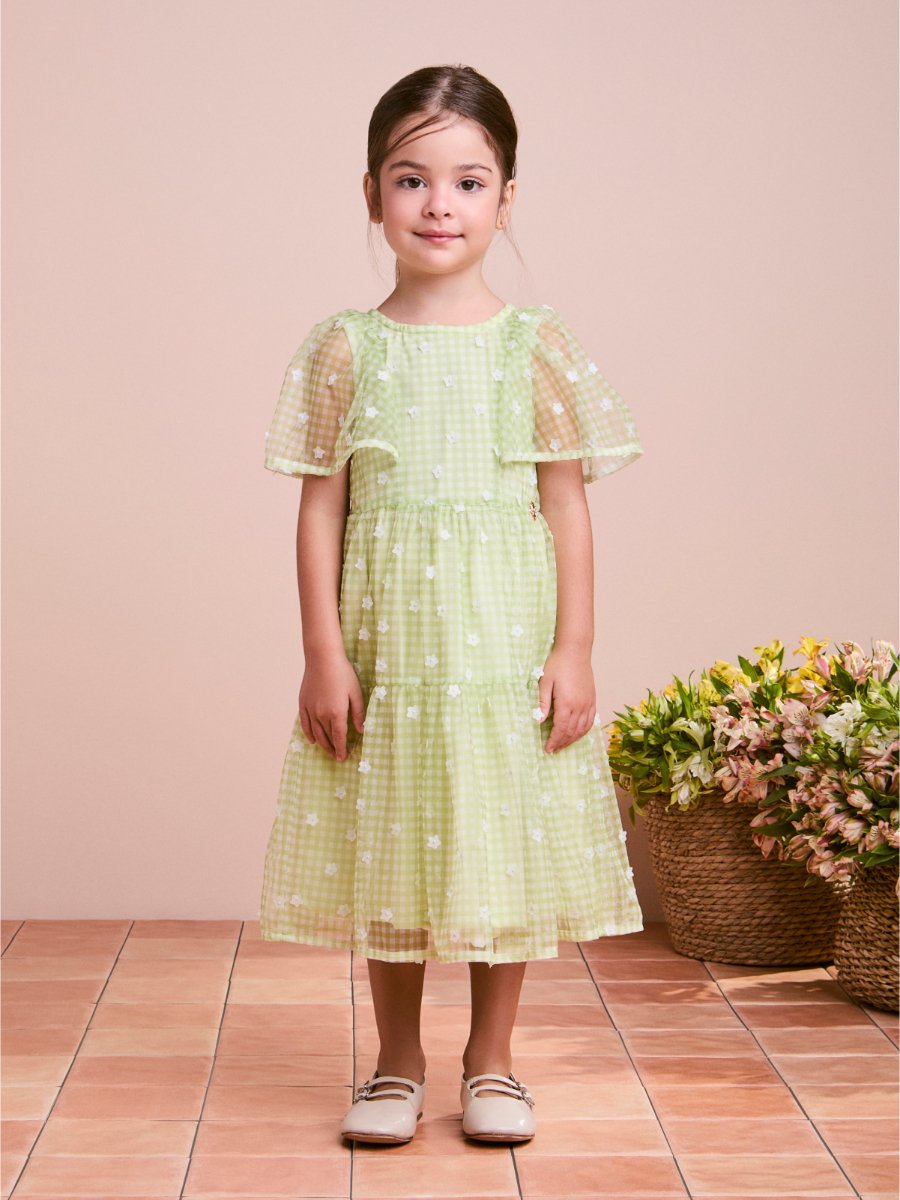 Green Tulle Dress with 3D Flowers