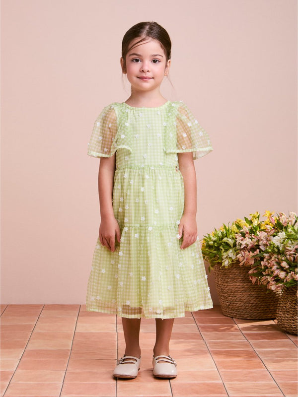 Green Tulle Dress with 3D Flowers